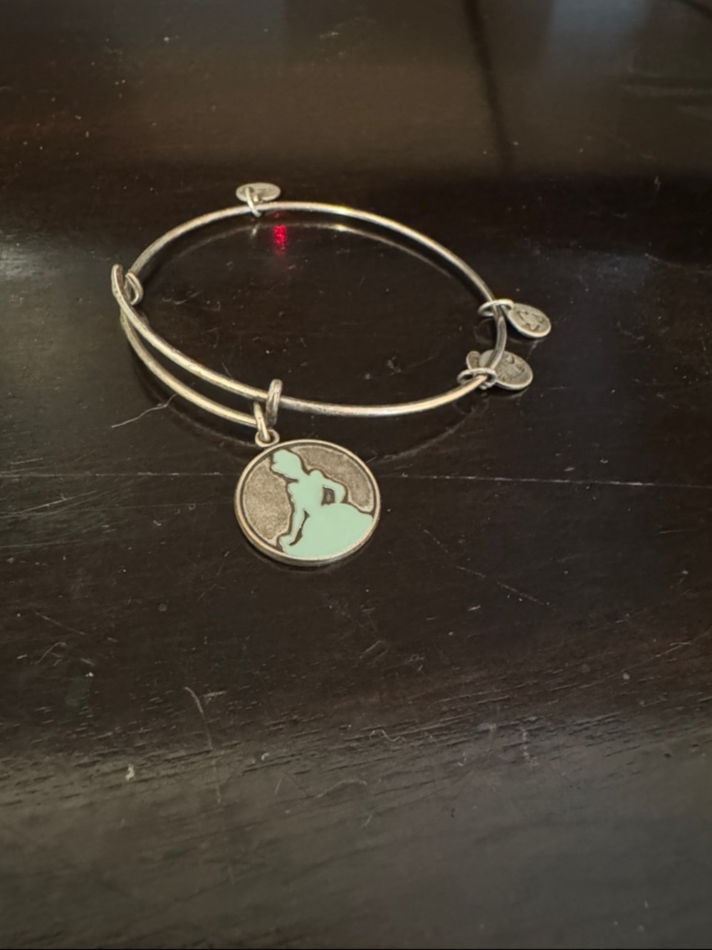 Alex and Ani Silver Bangle with Mint Green Enamel Silhouette Charm